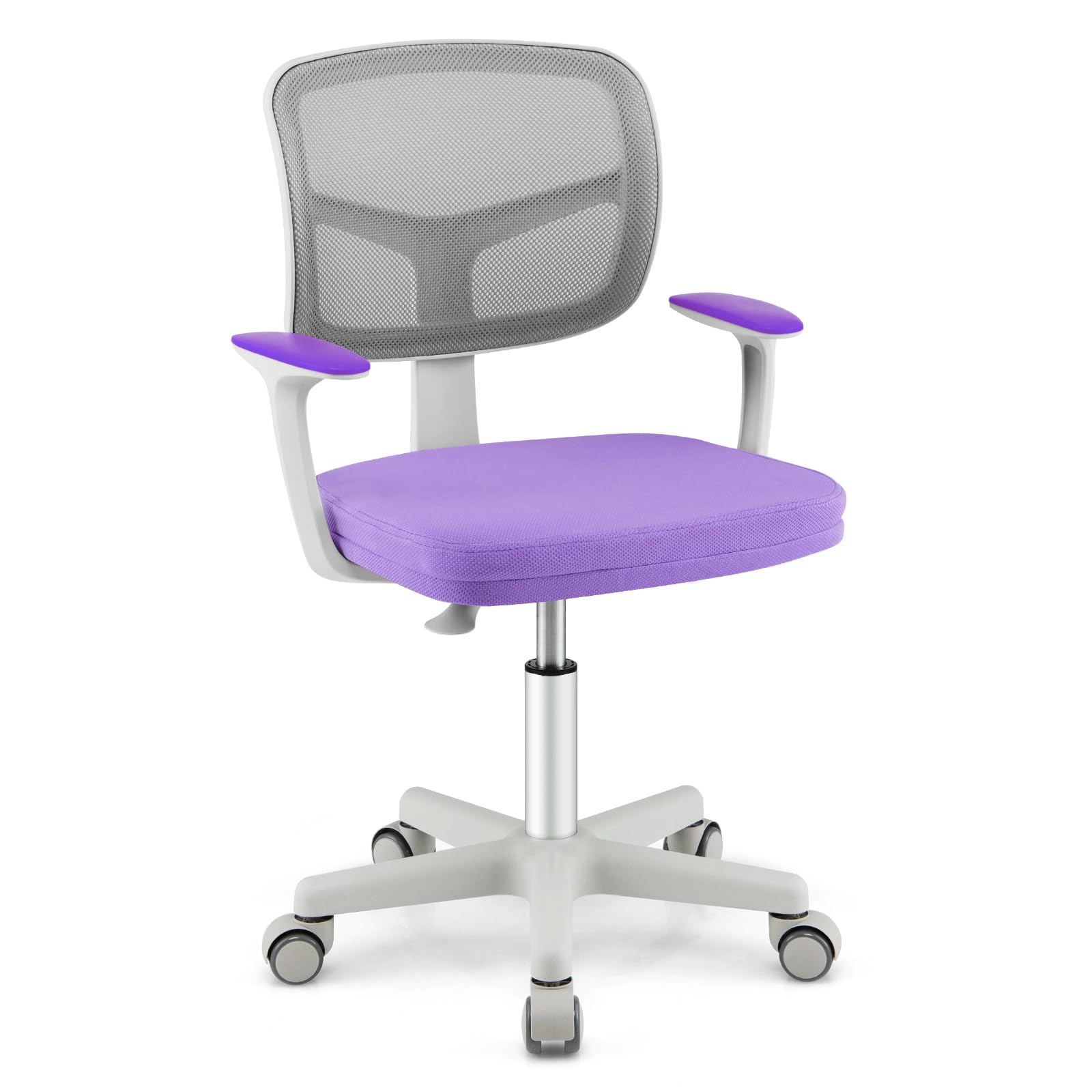 Costzon Kids Desk Chair, Adjustable Children Study Computer Chair With Arms & Wheels, Student Swivel Rolling Task Chair, Ergonomic Kids Office Chair For Girls Age 4-12, Home Bedroom School, Purple